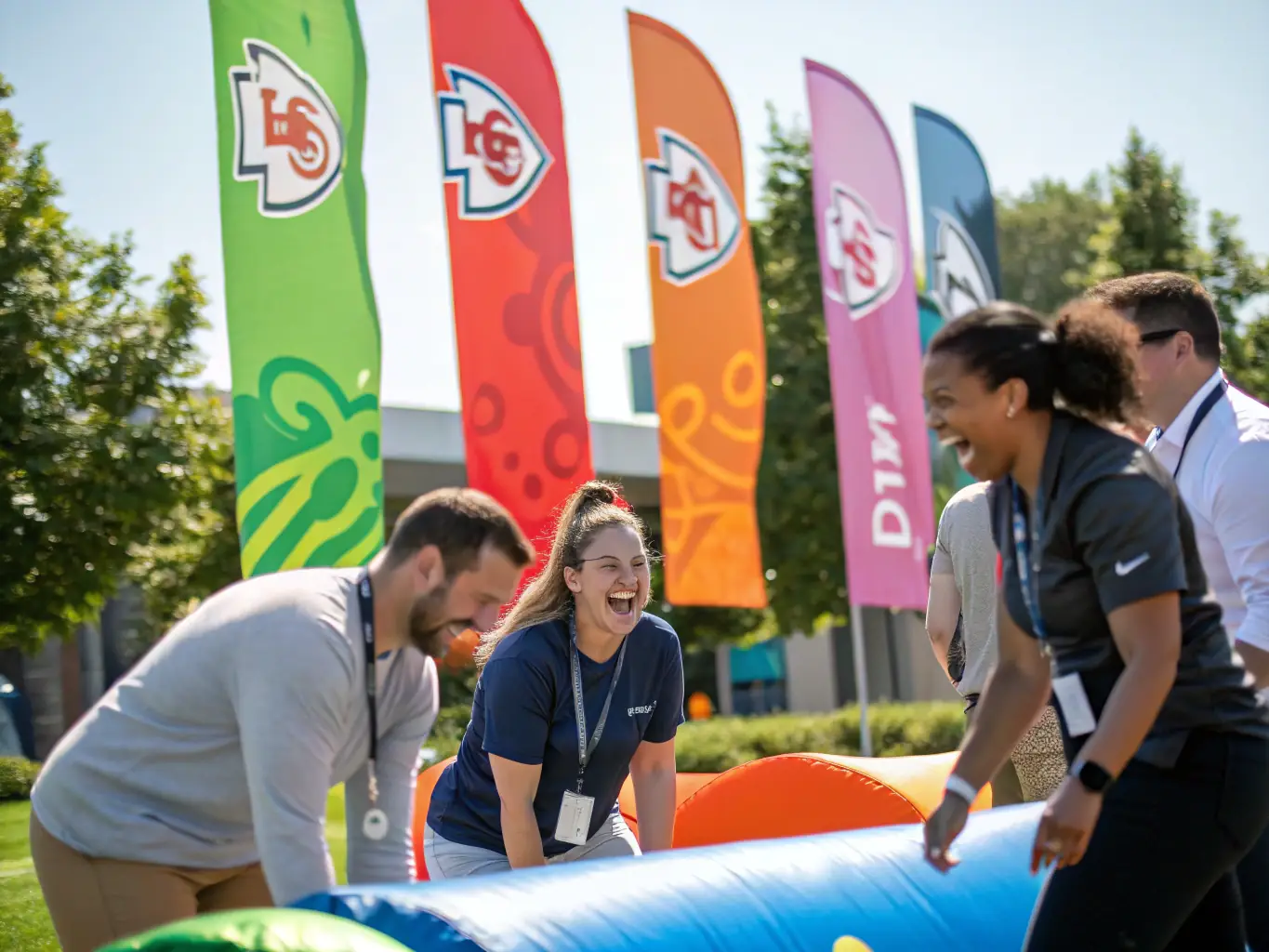 An image of diverse employees engaging in a team-building activity in a modern office setting, representing Workplace Culture Enhancement.