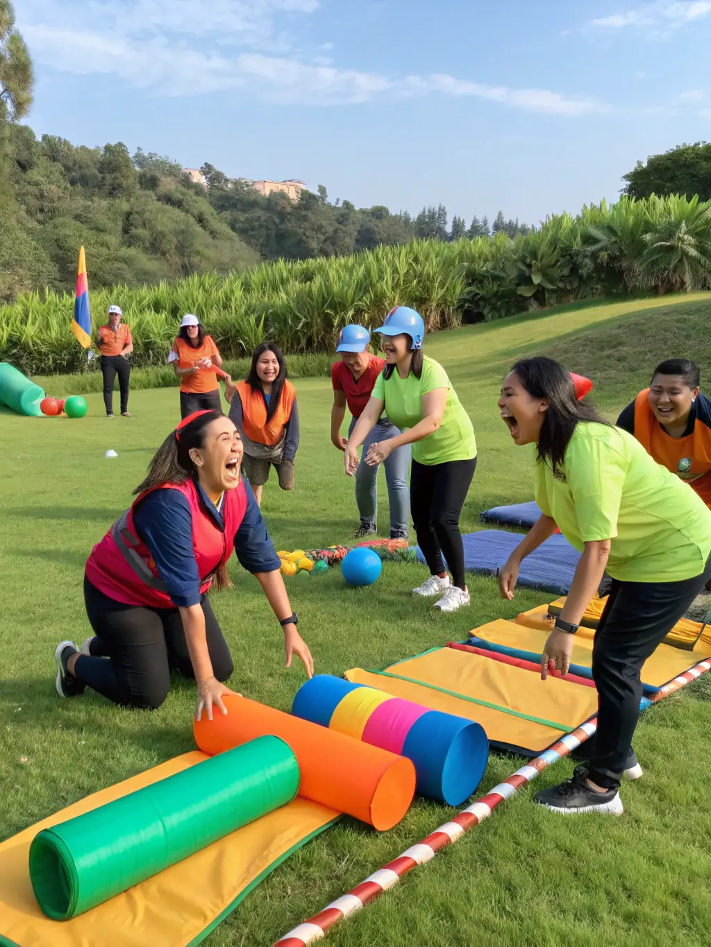 Engaged employees participating in a team-building activity outdoors, reflecting a positive and motivated workplace culture in South Africa.